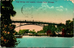 Vtg Postcard Lincoln Park Chicago High bridge and Lagoon Vintage North Side Park
