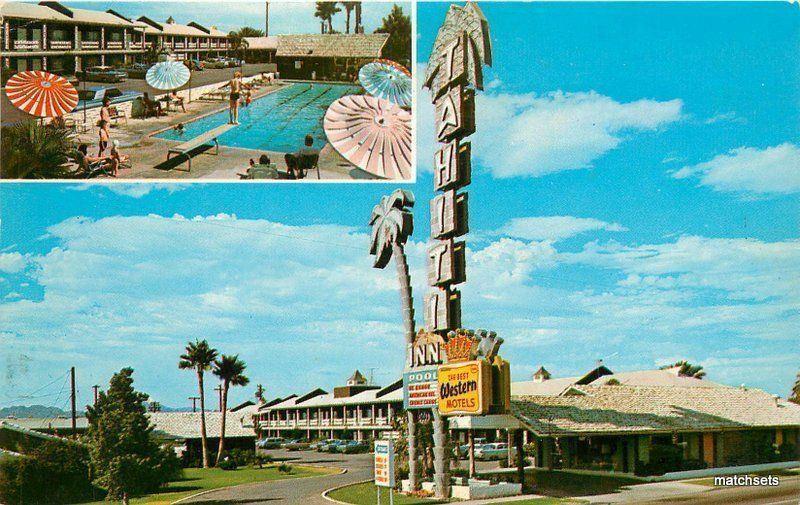 1966 Polynesian Tahiti Inn pool Entrance Phoenix Arizona Petley Postcard 7802