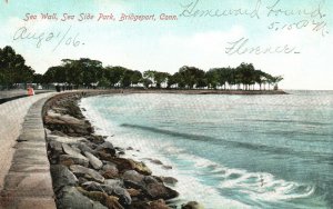 Vintage Postcard 1900's Sea Wall Sea Side Park Bridgeport Connecticut CT 