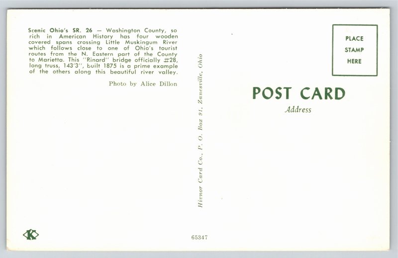 Washington County Ohio~Bridges~Wooden Covered~Vintage Postcard