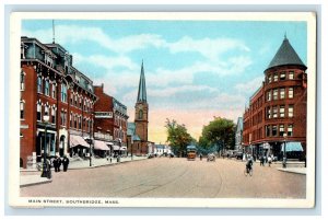c1920s Main Street, Southbridge, Massachusetts MA Antique Unposted Postcard 