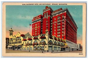 Spokane Washington WA Postcard Davenport Hotel Restaurant c1940 Vintage Antique