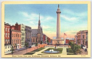 Vintage Linen Postcard Mount Vernon Place & Washington Monument Baltimore