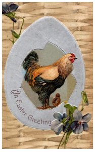 Easter Rooster in Silver Egg Shell
