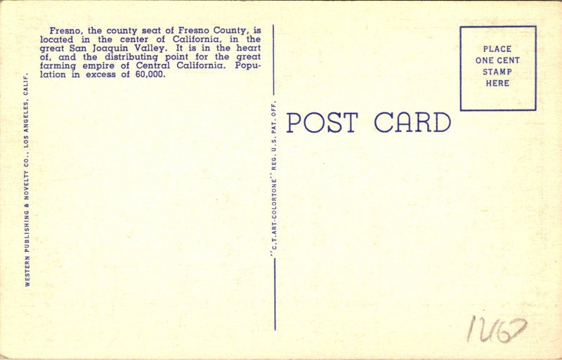 Fresno CA County Court House Red Flowers Postcard unused 12167