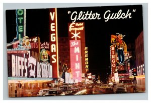 Vintage 1950's Advertising Postcard Downtown Glitter Gulch Las Vegas Nevada
