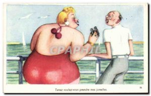 Humor - Illustration - Hold want you take binoculars - Old Postcard