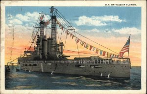 Florida FL Battleship 1910s-30s Postcard