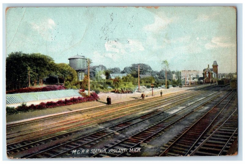 1908 M.C.R.R.  Train Station Depot Ypsilanti Michigan MI Rotograph Postcard