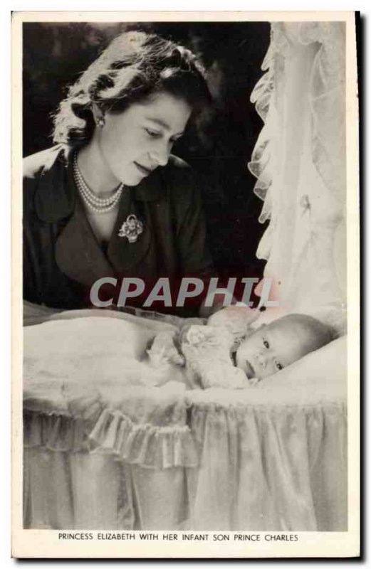 Old Postcard Princess Elizabeth with her infant's Prince Charles