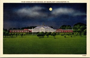 Vtg Winchester VA Handley High School by Moonlight Night View 1930s Postcard