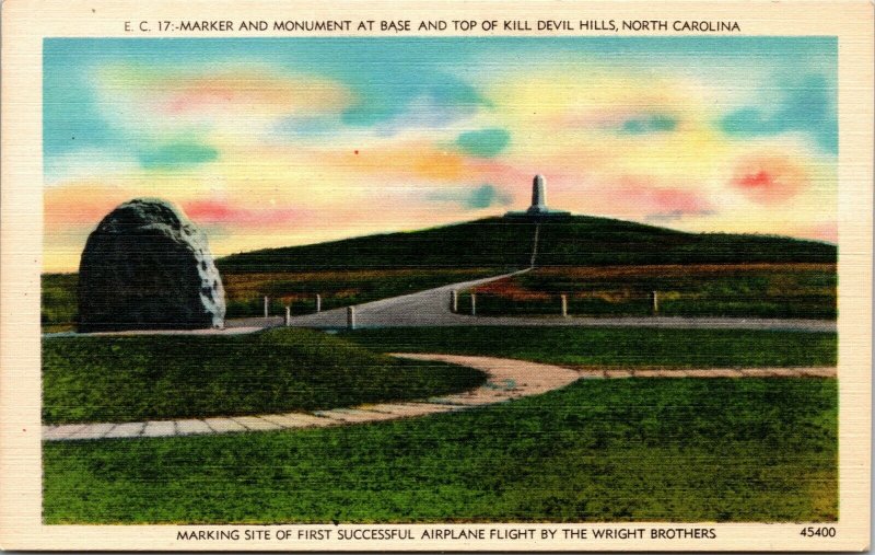 Linen WRIGHT BROTHERS MEMORIAL Kill Devil Hills - Outer Banks NC POSTCARD