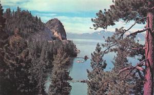 CA, California  CAVE ROCK~Cross of Mt Tallac  LAKE TAHOE  Boats~Docks Postcard