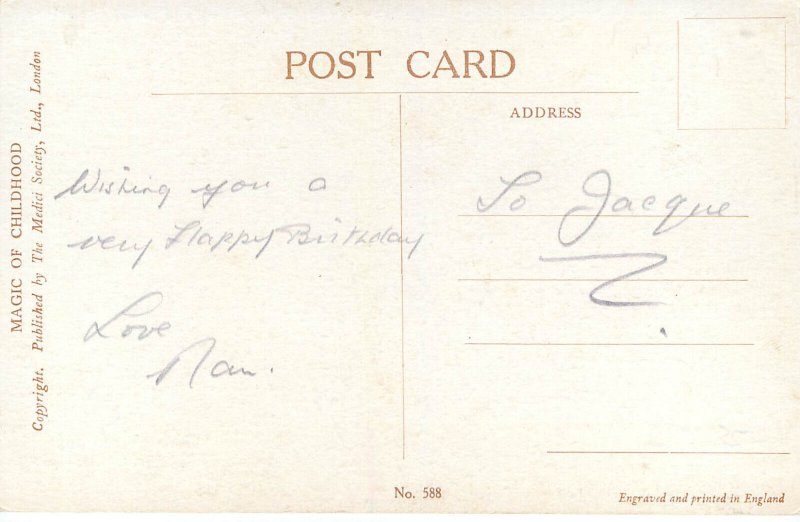 Medici Postcard Maragret Tarrant The Magic Of Childhood Girl Plays Flute To Lamb