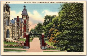 Washingon PA-Pennsylvania, Entrance & Plaza, WA & Jefferson College, Postcard