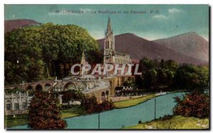 Old Postcard Lourdes Basilica and Pools