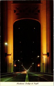 Mackinac Bridge Night Suspension Bridge Vintage Postcard Unposted Unused Vtg 