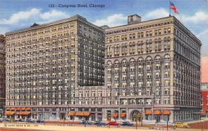 CHICAGO, IL Illinois   CONGRESS HOTEL   Roadside c1940's Curteich Linen Postcard