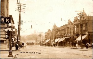 RPPC 15th Street Moline Mirror Theatre Cigar News 15 Cent Store Oriental Wagon