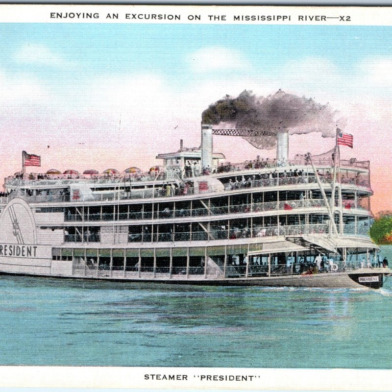 c1940s Mississippi River SS President Steamer Steamship PC Excursion Ferry A291