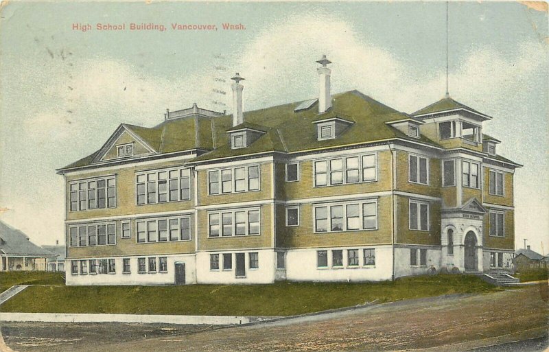 c1910 Postcard; Vancouver WA High School Building, Clark County, Posted