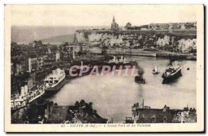 Old Postcard Dieppe L & # 39Arant Harbor And The Cliffs Boat