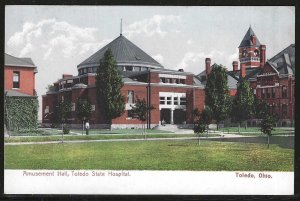 Amusement Hall, Toledo State Hospital, Toledo, Ohio, Very Early Postcard, Unused