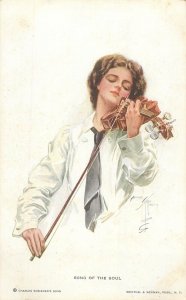 Illustrator Song of the Soul violin music glamour fancy woman artist postcard