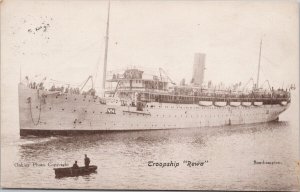 Troopship 'Rewa' Ship Southampton 'on the boat' message 1909 Oakley Postcard H50