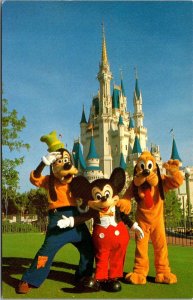 Walt Disney World Mickey Mouse Goofy and Pluto At Cinderella Castle