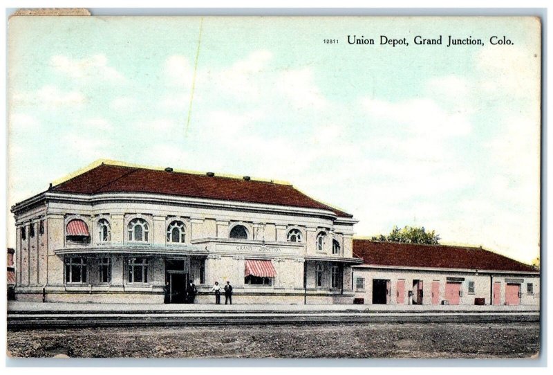 1909 Union Depot Train Station Railway Guard Grand Junction Colorado CO Postcard