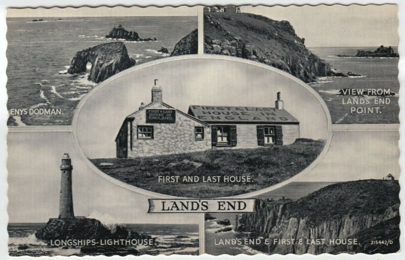 Cornwall; Lands End Multiview PPC Unposted, c 1950's, Shows First & Last House