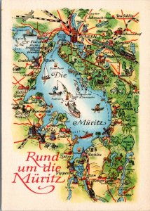 Postcard Germany Map - Around Lake Muritz