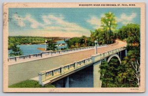 St Paul Minnesota~Mississippi River & Bridges~Red Cross Fund Stamp~1936 Linen PC