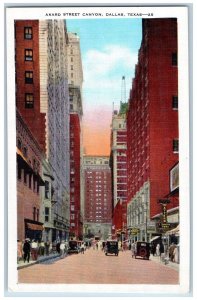 c1920's Akard Street Canyon Crowd Classic Cars Buildings Dallas Texas Postcard