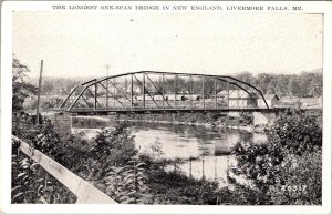 Livermore Falls, ME Maine BRIDGE~New England's Longest One Span ca1920s Postcard