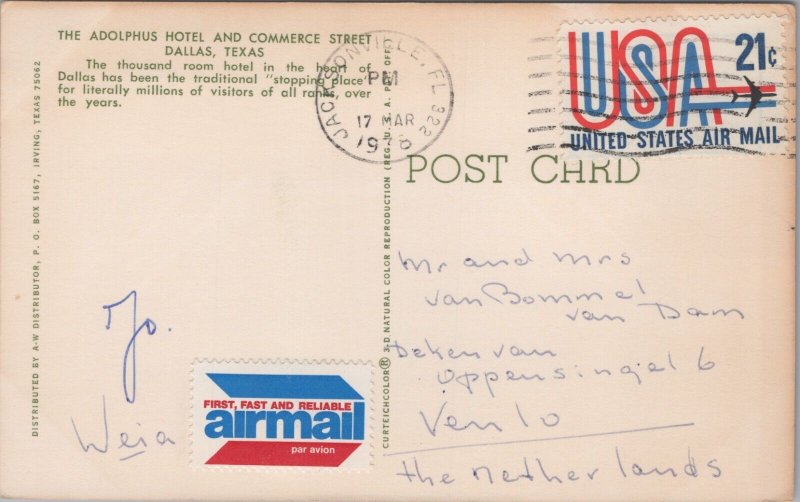 USA Texas Dallas The Adolphus Hotel and Commerce Street Vintage Postcard C213