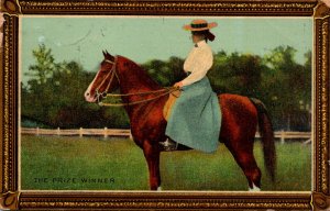 Horses The Prize Winner Beautiful Girl On Horseback 1910