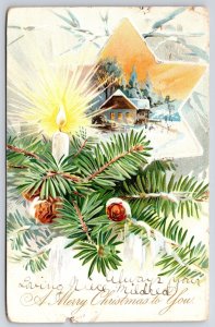 1906 A Merry Christmas To You Palm Leaf & Candlelight Greetings Posted Postcard