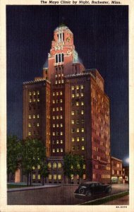 Minnesota Rochester The Mayo Clinic By Night 1943 Curteich