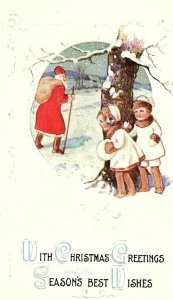 C.1910 Winsh Back Kids Hiding From Santa Postcard F48