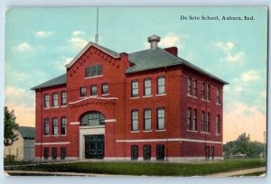 Auburn Indiana IN Postcard De Soto School Building Exterior 1910 Vintage Antique