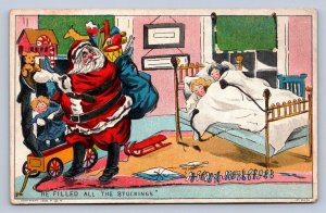 J87/ Santa Claus Christmas Postcard c1910 Children Bedrrom Toys 257