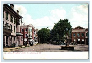 c1905 Corner Broadway Main Street Fountain Fonda New York NY Antique Postcard