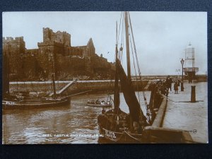 Isle of Man PEEL CASTLE & FERRY Fishing Boats PL.172 & PL.21 c1911 RP Postcard