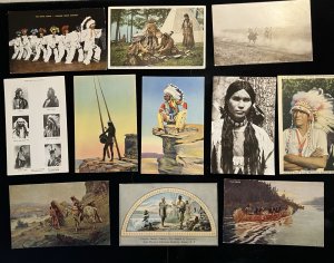 11 Indian Postcard LOT Iroquois Crow Cherokee War Canoe Native American