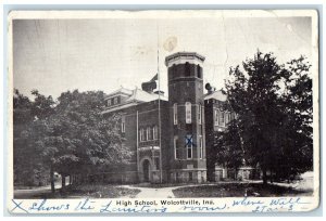 1920 High School Exterior Building Wolcottville Indiana Vintage Antique Postcard