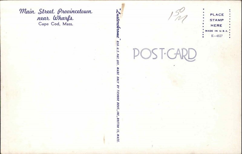 Provincetown Massachusetts MA Main Street Near Wharf 1950s-60s Vintage Postcard