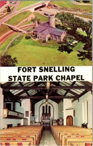 Aerial and Interior Views, Fort Snelling State Park Chapel MN Vtg Postcard H78