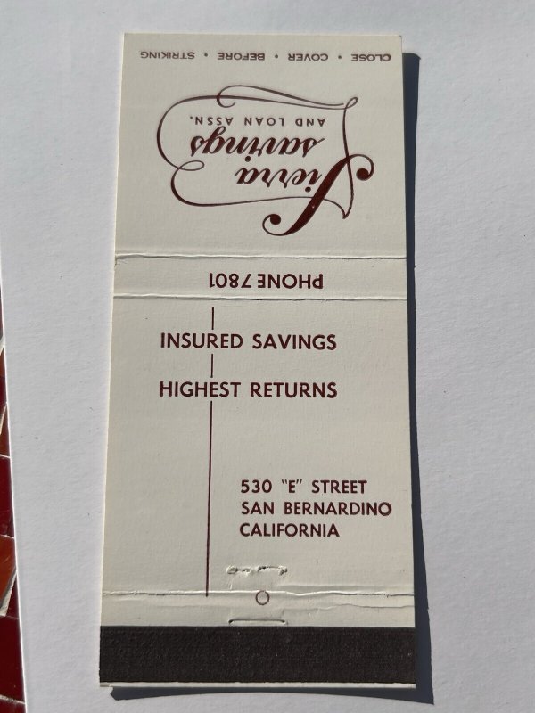 Sierra Savings Loan San Bernardino CA Vintage Matchbook Cover MB15